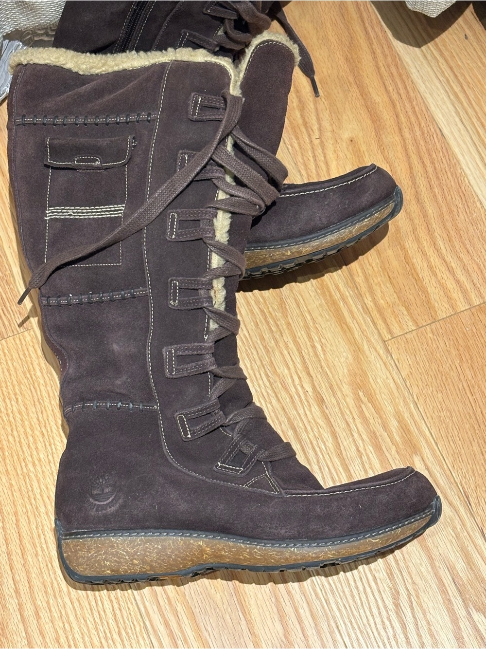 Timberland Vintage Y2K Women's Dark Brown Fleece-Lined Winter Boots - Picture 5 of 6